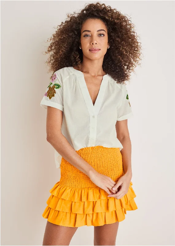 Unmissable Offer Embroidered Sheer Top - Off White
