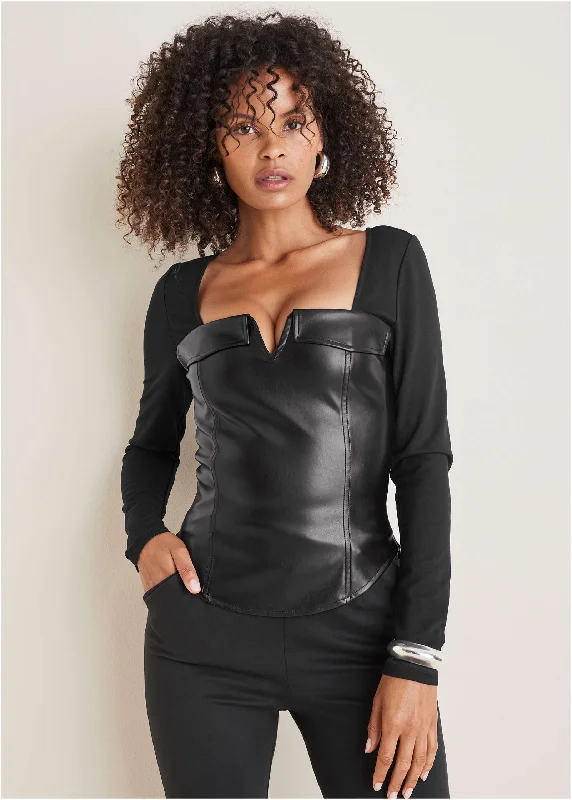 Hurry In Faux Leather Corset Top - Black
