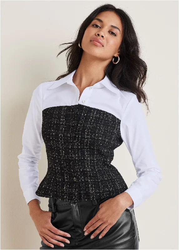 Best Seller Layered Tweed Top - Black & Gold Combo