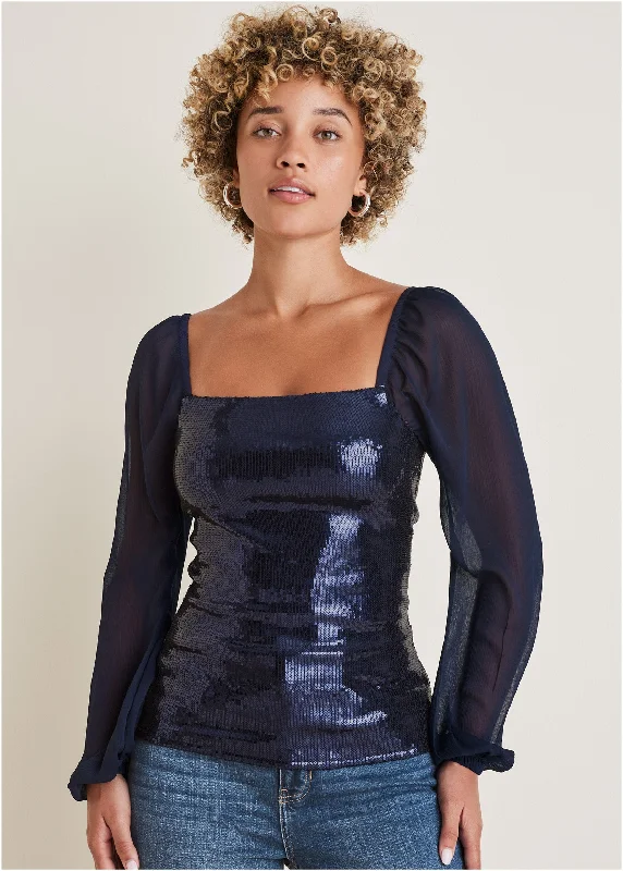 Friends and Family Sale Opulent Sequin Blouse - Navy