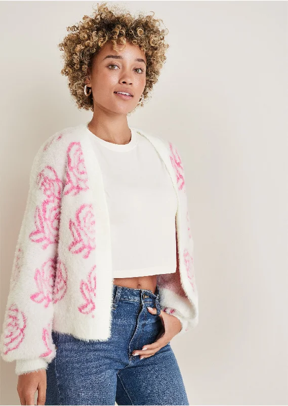 Huge Discounts Rose Eyelash Cardigan - Pink Multi