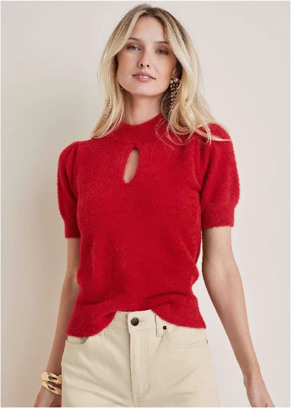Great Deals Keyhole Sweater - Haute Red
