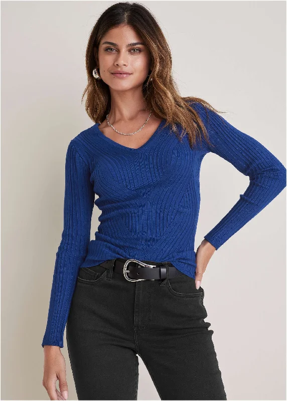 Today's Special Ribbed Knit V-Neck Sweater  - Sodalite Blue