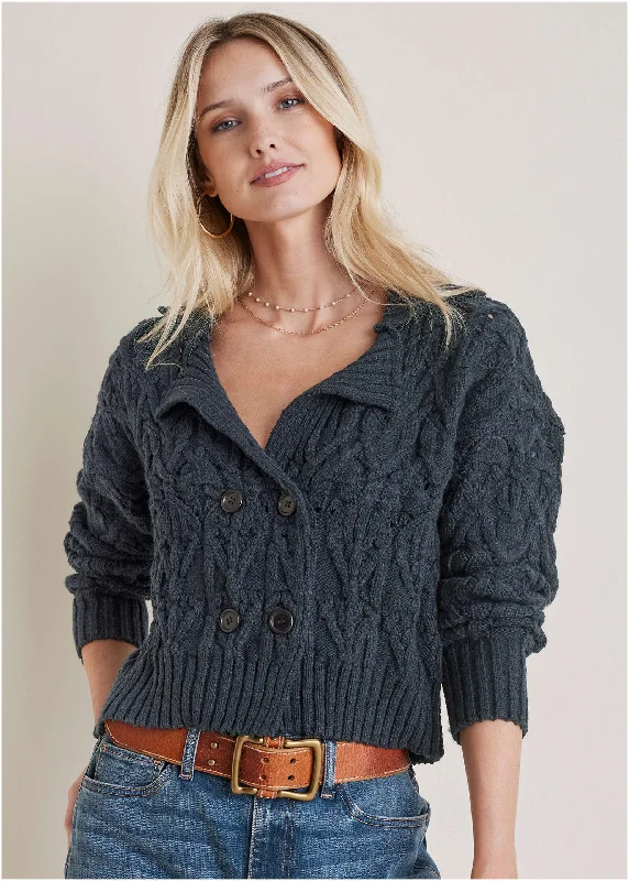 Epic Deals Cable Knit Cardigan - Navy