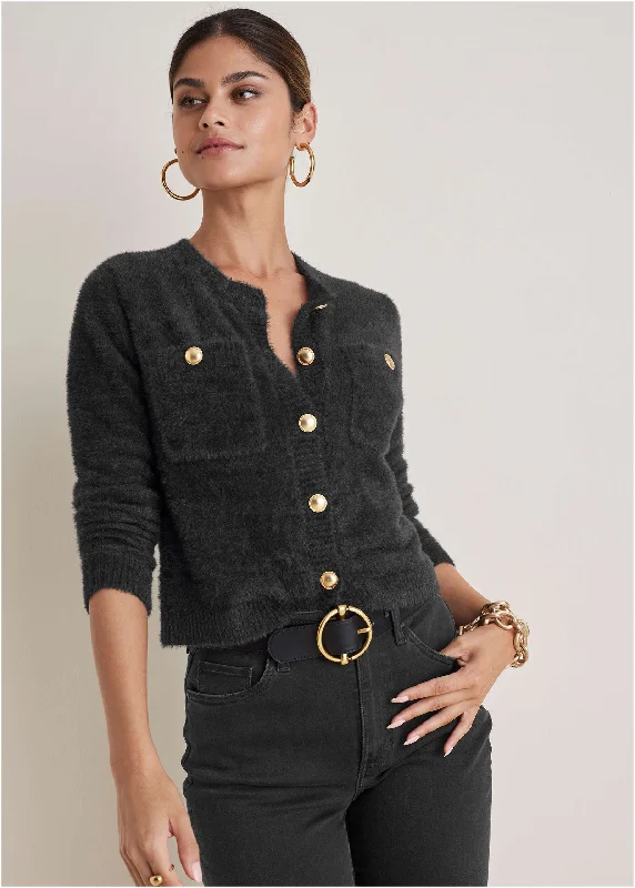 Exclusive Offers Eyelash Sweater Jacket - Black