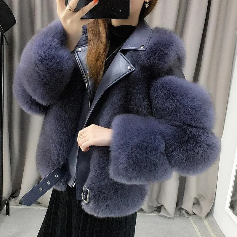 Amazing Deals Double-faced Fur Moto & Biker Coat