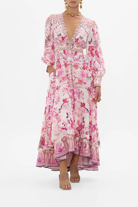 Act Now LONG BUTTON FRONT DRESS BOTANICAL NOVELLA