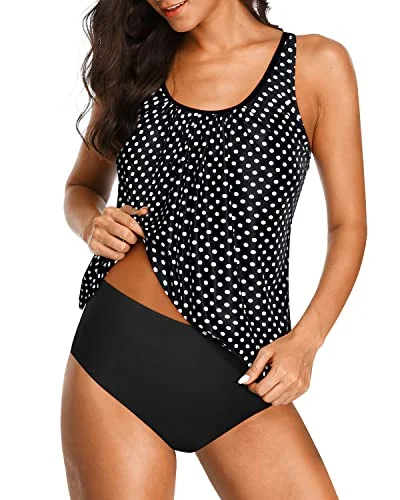 Mega Deal Women's 2 Piece Blouson Tankini Swimsuits Tummy Control Bathing Suits-Black Dot Mega Deal Women's 2 Piece Blouson Tankini Swimsuits Tummy Control Bathing Suits-Black Dot