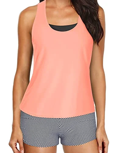 Stock Clearance 3 Piece Womens Tankini Swimsuits Tank Tops And Bra Athletic Bathing Suit-Pink And Stripes Stock Clearance 3 Piece Womens Tankini Swimsuits Tank Tops And Bra Athletic Bathing Suit-Pink And Stripes