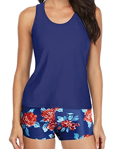 Special Buy Athletic 3-Piece Tankini Swimsuit Boy Shorts-Blue Floral