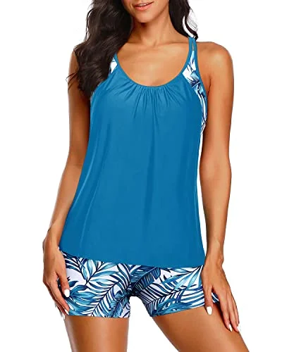 Special Discount Women Loose Tankini Boy Shorts Tummy Control Two Piece Swimsuits-Blue Leaf Special Discount Women Loose Tankini Boy Shorts Tummy Control Two Piece Swimsuits-Blue Leaf