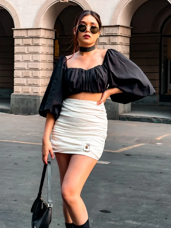 Price Fest Balloon Sleeves Top with Front Pleat Detailing