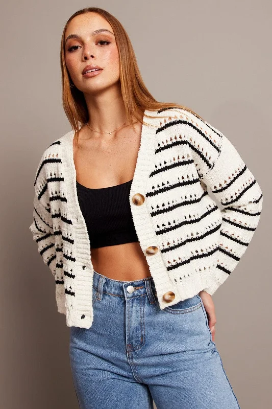 Today’s Special Beige Stripe Oversized Knit Cardigan V Neck Stripe