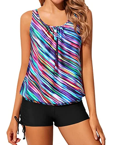 Members Only Built-In Sports Bras Tankini Swimsuits For Women Tops Boyshorts-Color Oblique Stripe Members Only Built-In Sports Bras Tankini Swimsuits For Women Tops Boyshorts-Color Oblique Stripe