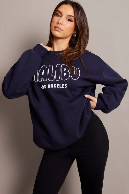 Price Rollback Blue Graphic Sweater Long Sleeve