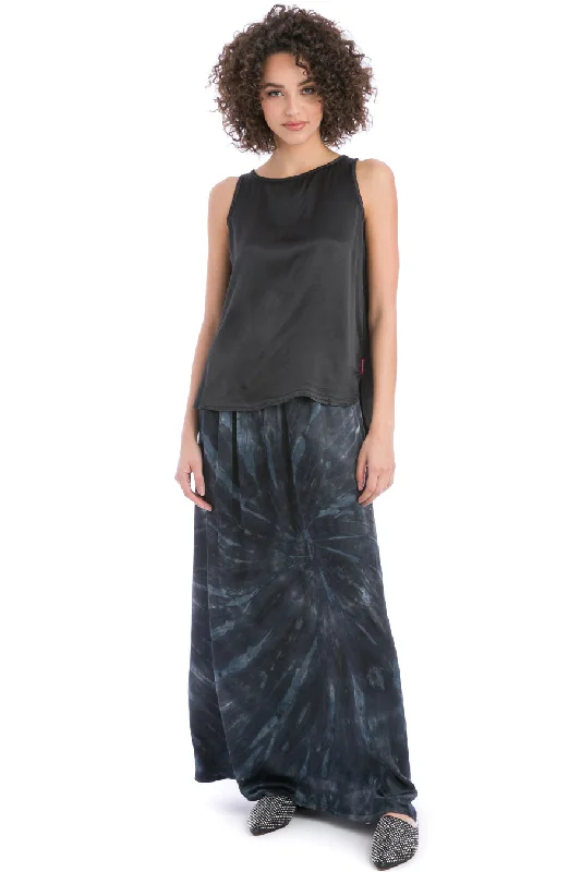 Act Fast Boho High Waist Satin Maxi Skirt
