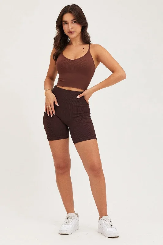 Closeout Brown Crop Singlet Top Seamless