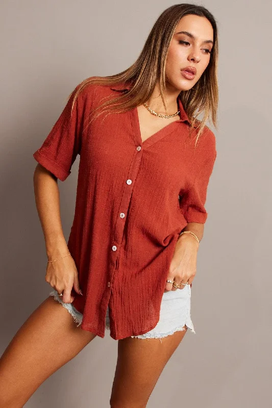 Sale Event Brown Relaxed Shirt Short Sleeve
