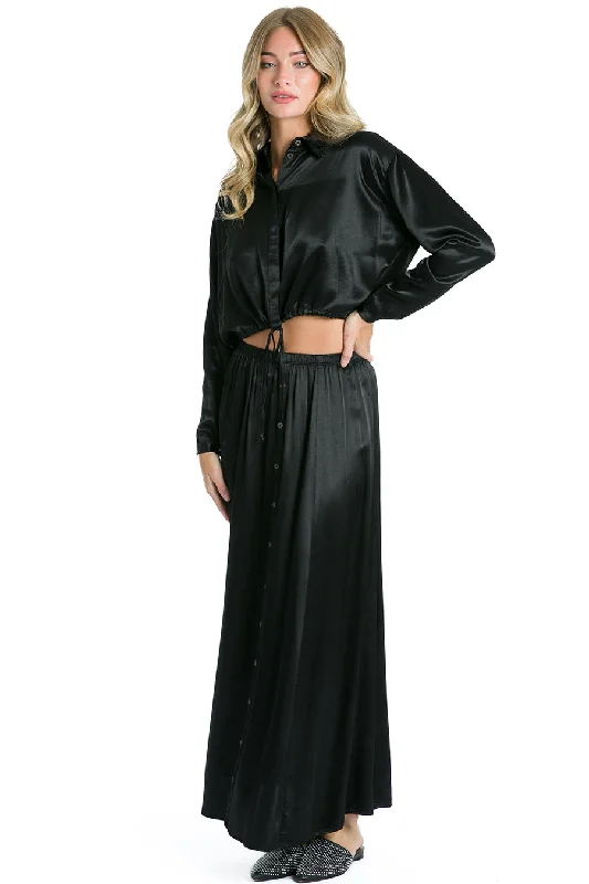 Huge Discounts Button Front Satin Maxi Skirt