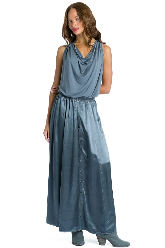 Instant Discount Button Front Satin Maxi Skirt
