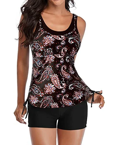 Take Advantage Casual Tankini Swimsuits Shorts Slimming Swimwear-Black Tribal