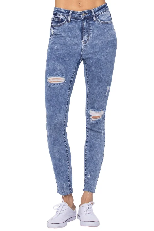Huge Savings High Rise Destroyed Skinny Jean In Acid Wash