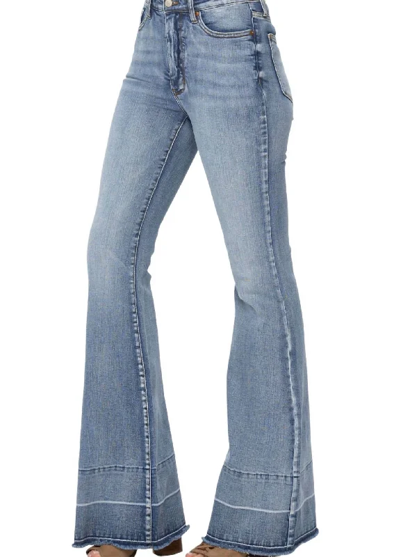 Midnight Madness High Rise Tummy Control Flare W/release Hem In Light Denim