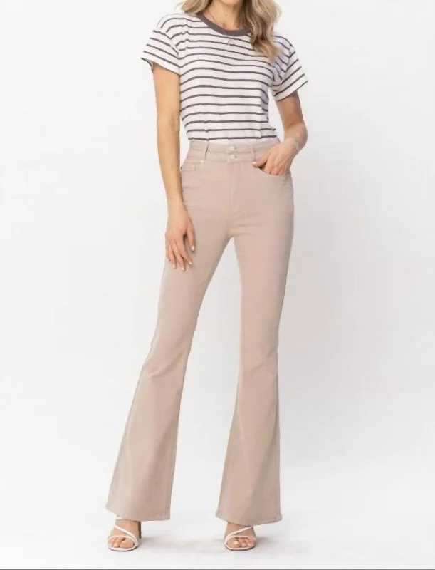 Deal Dash High Waist Khaki Double Waistband Tummy Control In Kakhi