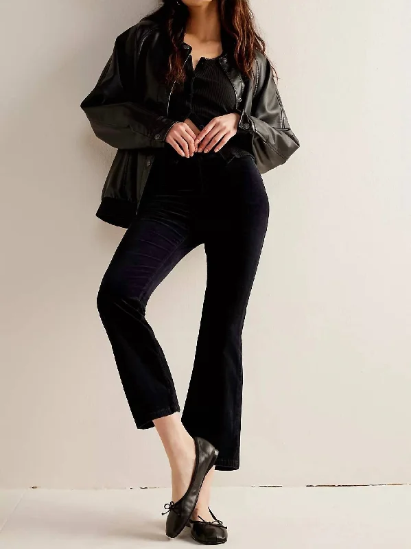 Limited Time In My Feelings Velvet Crop Slim Flare Pants In Black