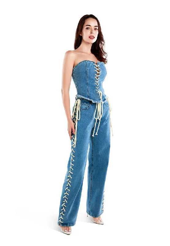 Bargain Prices lace up denim trousers