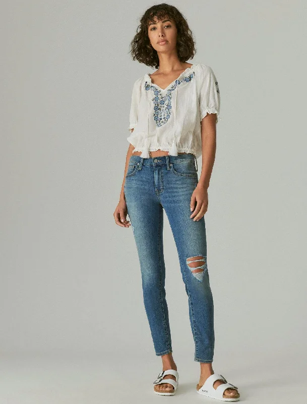 Huge Savings Lucky Brand Women's Mid Rise Ava Super Skinny Destruct