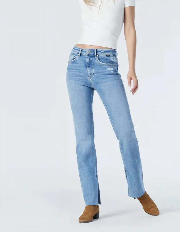 Crazy Savings Maria Slit Hem Flare Jeans In Mid Shaded Denim