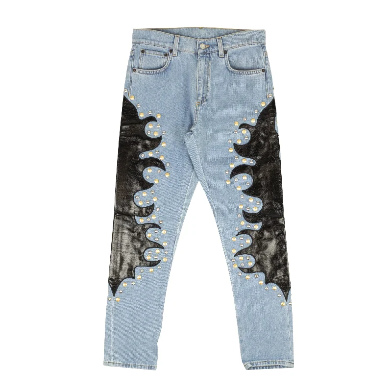 Doorbuster Deal Moschino Couture Jeans With Leather Flame Detail - Blue
