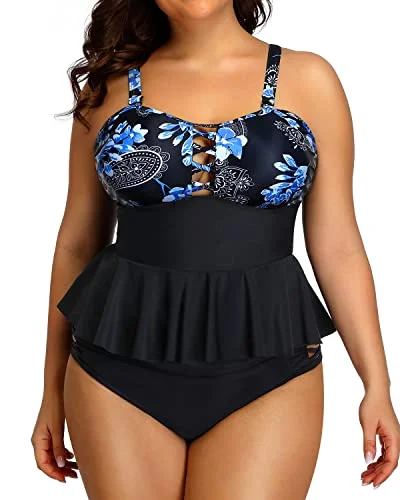 Online Exclusive Peplum Tankini Tops Ruched Tummy Control For Women Plus Size Bathing Suits-Blue Paisley Online Exclusive Peplum Tankini Tops Ruched Tummy Control For Women Plus Size Bathing Suits-Blue Paisley