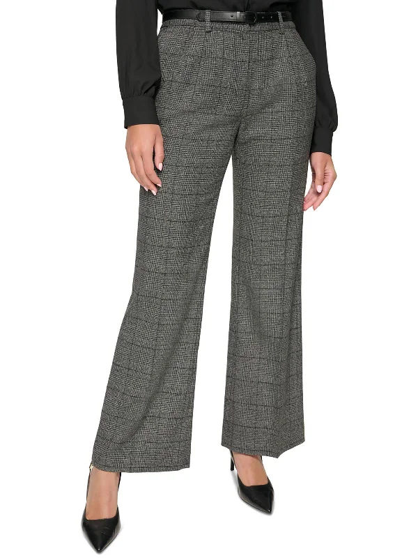 Limited Availability Petites Womens High Rise Glen Plaid Wide Leg Pants