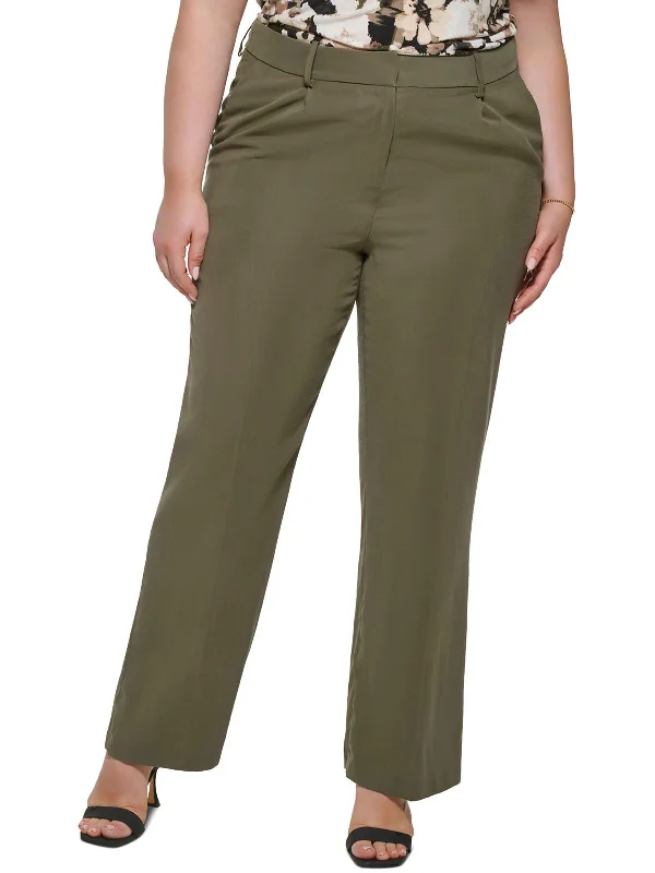 Super Deal Plus Womens Pocket Dress Pants Wide Leg Pants