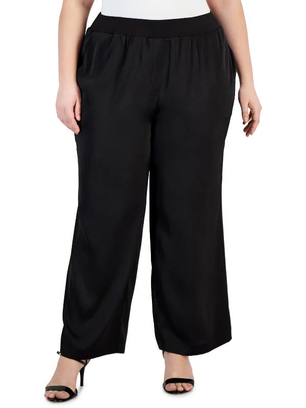Major Savings Plus Womens Satin High Waist Wide Leg Pants