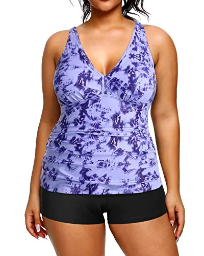 Price Buster Ruched Plus Size Tankini Two Piece Swimsuits Shorts For Women-Blue Tie Dye Price Buster Ruched Plus Size Tankini Two Piece Swimsuits Shorts For Women-Blue Tie Dye