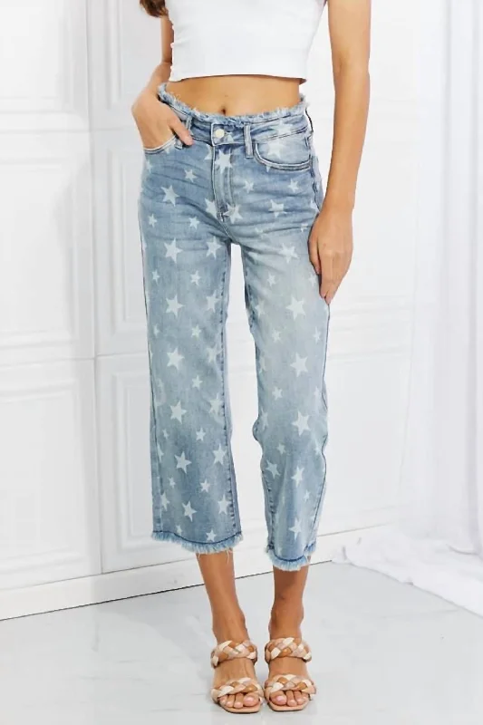 Deep Discounts Star Spangled Crop Jean In Light Blue