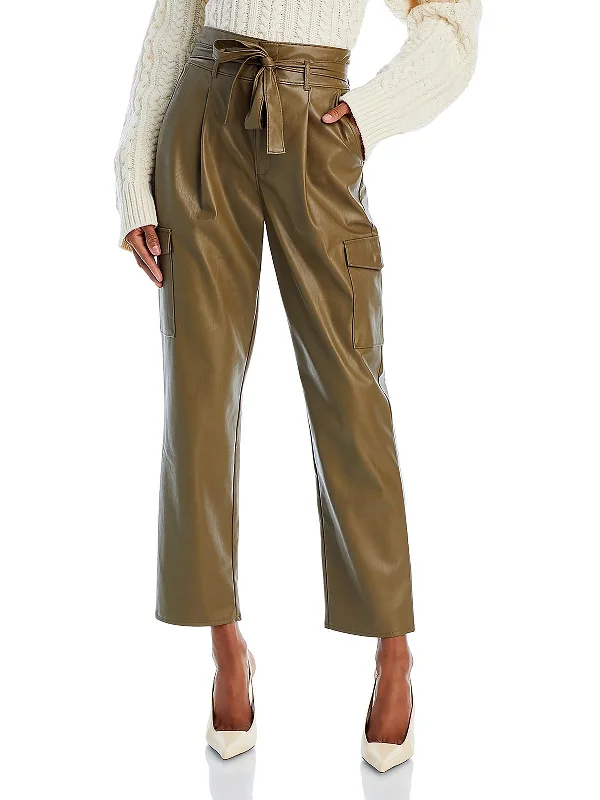 Super Bargain Tesse Womens Faux Leather Ankle Length Cropped Pants