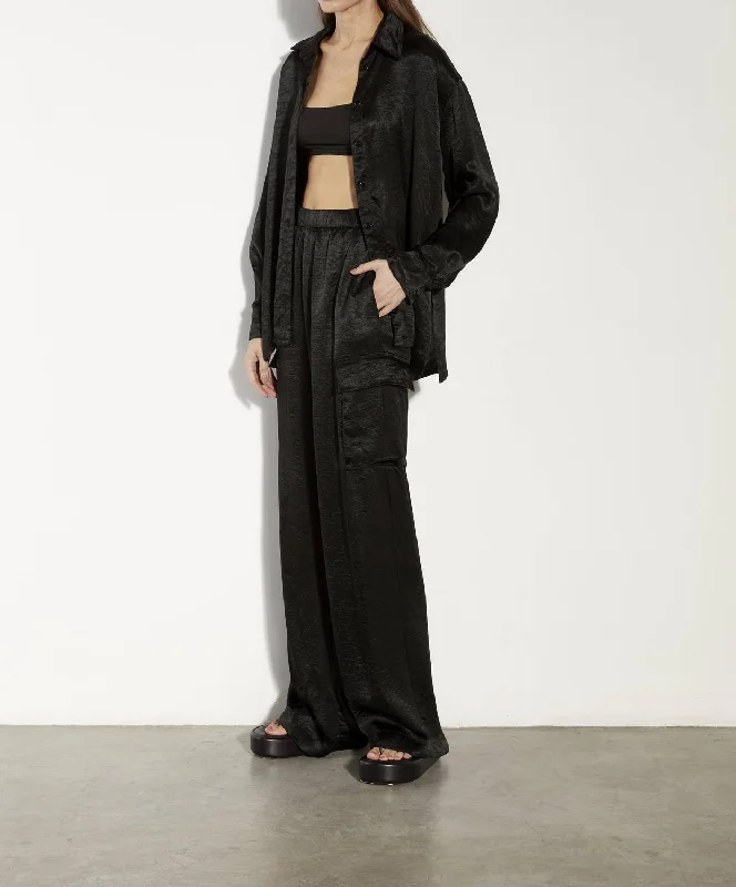 Exclusive Access Textured Satin Cargo Pant In Black