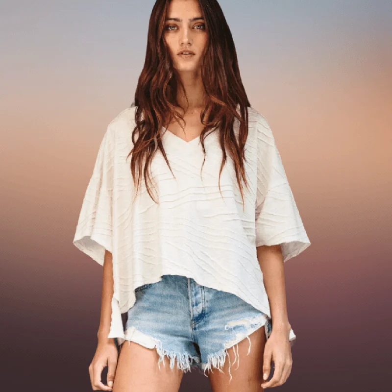 Price Blitz Bucket List Textured V-Neck Boxy Top Made in USA