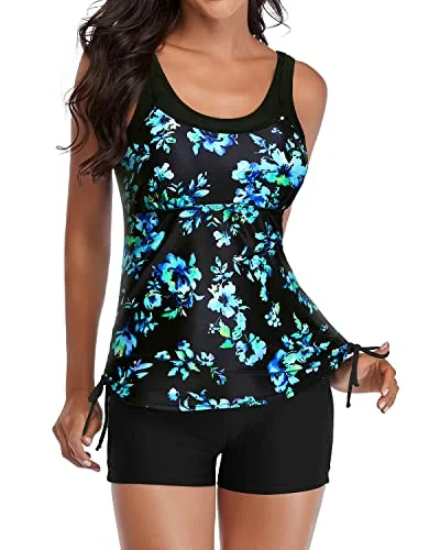 Fantastic Deals Volleyball Sport Tankini Swimsuits Shorts Slimming Swimwear-Black Blue Floral Fantastic Deals Volleyball Sport Tankini Swimsuits Shorts Slimming Swimwear-Black Blue Floral