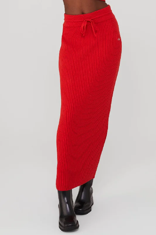 Season Finale Sale Cashmere Ribbed High-Waist Winter Dream Skirt - Red Flame
