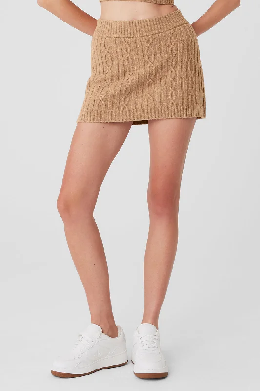 Super Deal Cable Knit Winter Bliss Mini Skirt - Toasted Almond