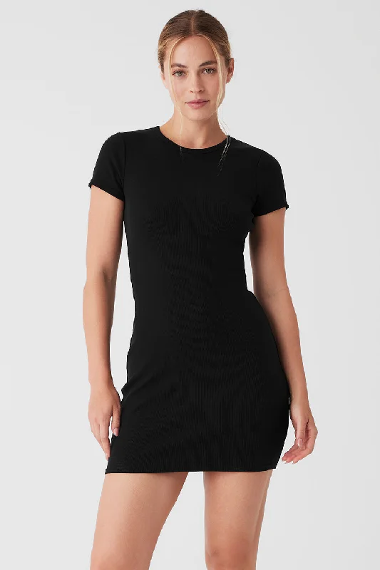 Limited Stock Goddess Ribbed Short Sleeve Dress - Black