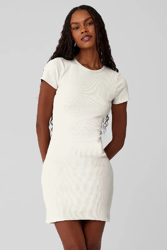 Markdown Madness Goddess Ribbed Short Sleeve Dress - Ivory