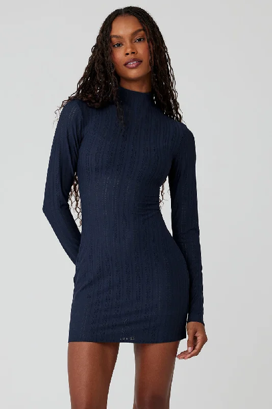 Price Buster Euphoria Long Sleeve Dress - Navy