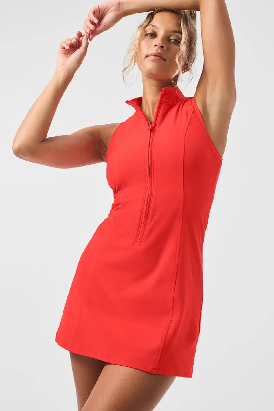 Price Buster Alosoft Carefree 1/2 Zip Dress - Red Hot Summer