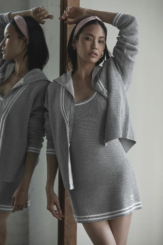 Epic Deals Tennis Club Sweater Knit Dress - Athletic Heather Grey/White